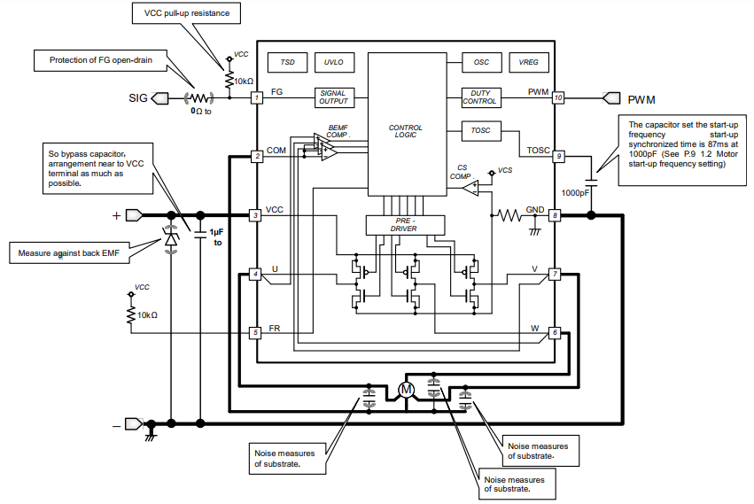 Applikations-Schaltungsdiagramm - ROHM Semiconductor BD6326ANUX Dreiphasen-Lüftermotortreiber